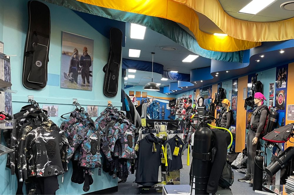 Dive shop offering scuba gear sales and equipment maintenance