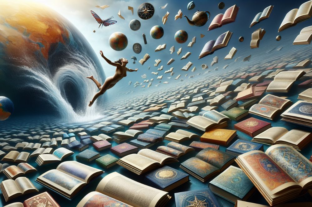 Artistic representation of a person metaphorically diving into a pool of knowledge