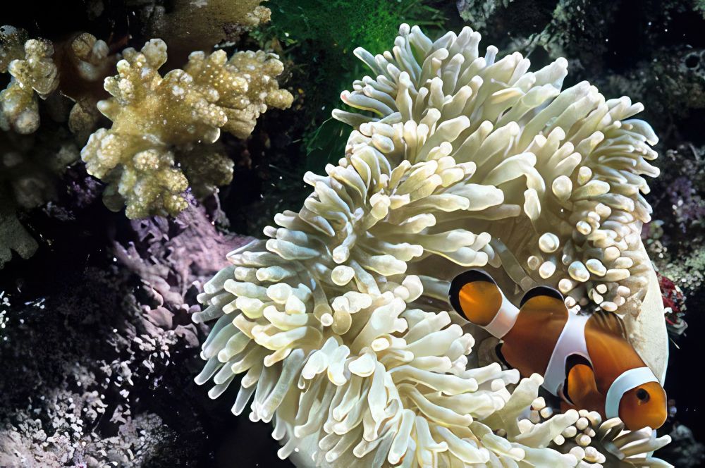 Colourful coral and tropical fish in the underwater world off Gold Coast