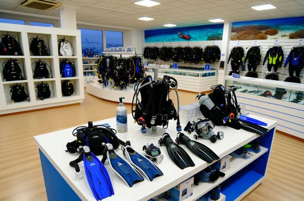 Dive gear packages on display