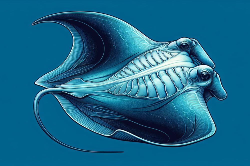 Artistic depiction of manta ray anatomy and characteristics