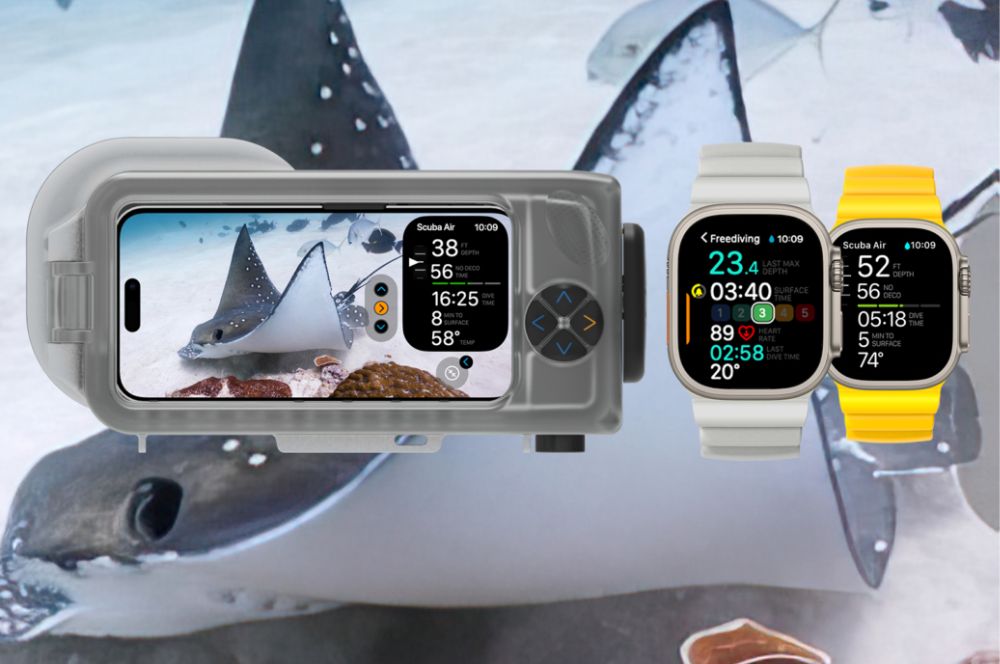 The Oceanic Housing with 2 Apple Watch Ultra and an iPhone