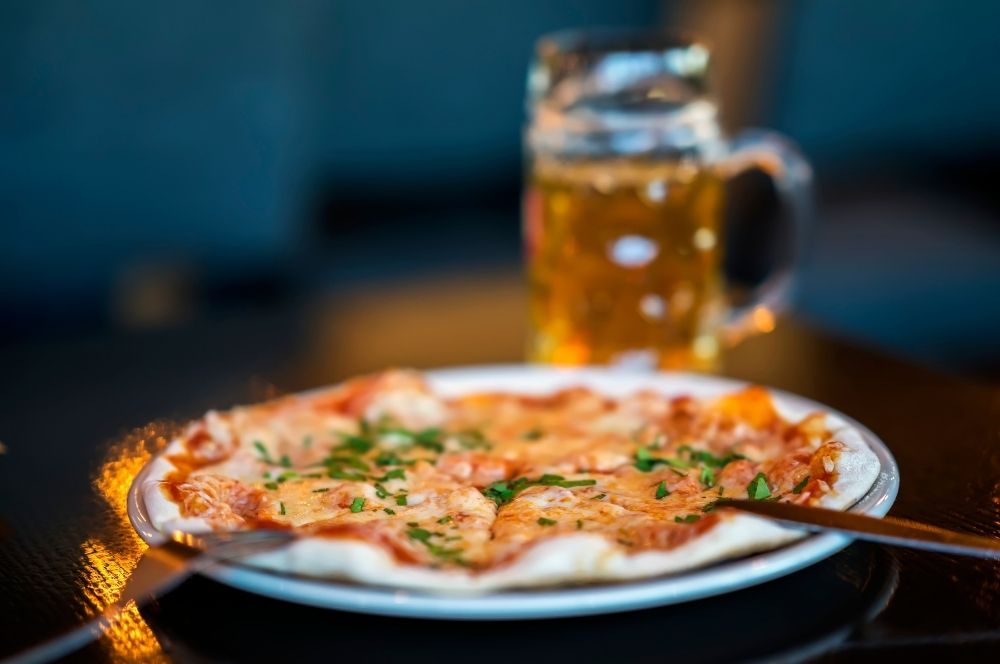 Pizza and beer after a dive