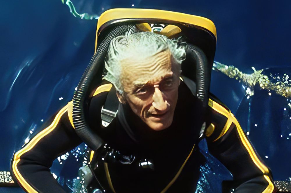 Jacques Cousteau exploring underwater with the Aqua-Lung
